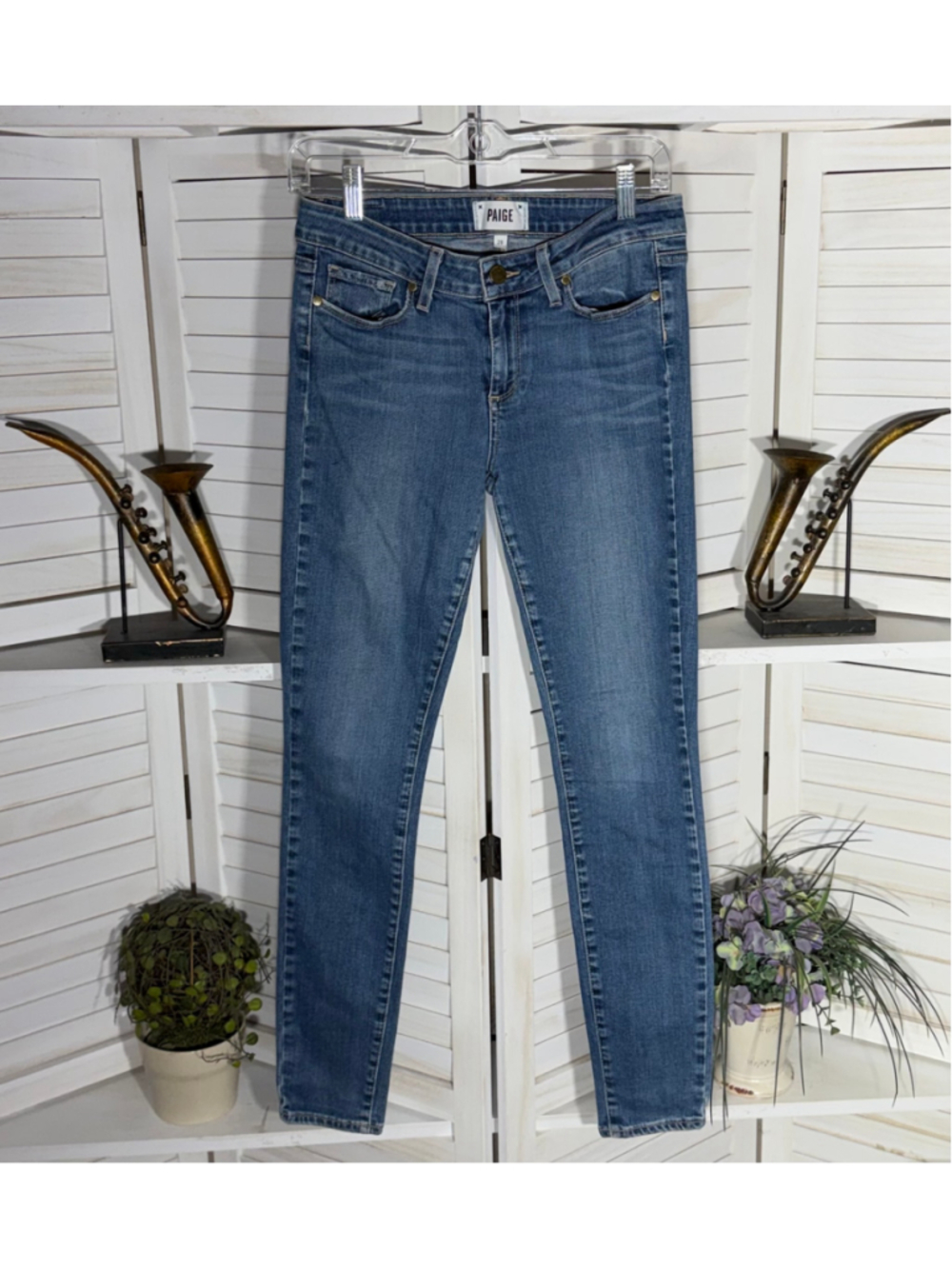 Paige blue jeans cotton USA made skinny 5 pockets style cowgirl riding biker 28